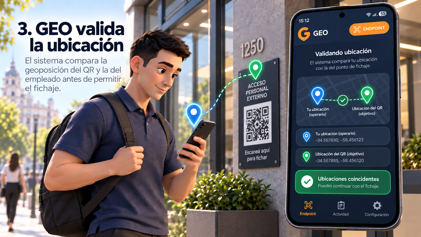 GEO comparando la ubicación del empleado con la ubicación del QR