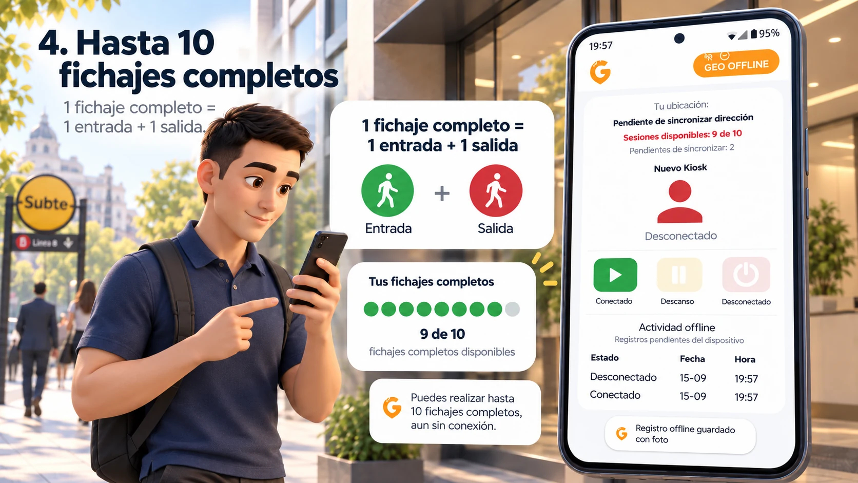 Límite de 10 fichajes completos en GEO Offline